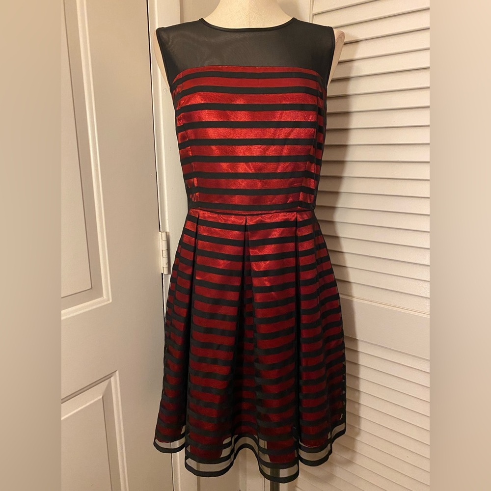 Striped Red and Black “J. Taylor” Formal Dress- Size 12
